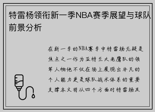 特雷杨领衔新一季NBA赛季展望与球队前景分析