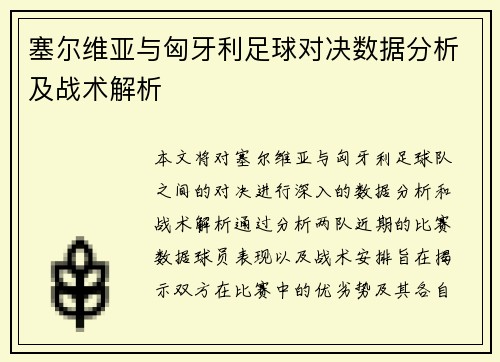 塞尔维亚与匈牙利足球对决数据分析及战术解析